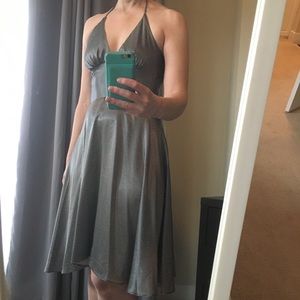 Alyn Paige Black white polka dot shimmer dress